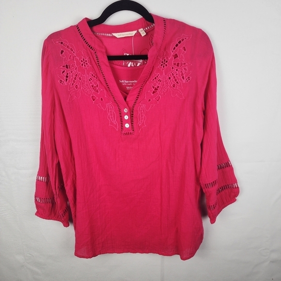 NWOT Soft Surroundings Pink Layered Embroidered Blouse Size Petite Small - Picture 1 of 6